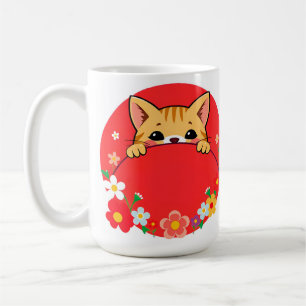 Niedlicher Cartoon Katze mit hellen Farben Kaffeetasse