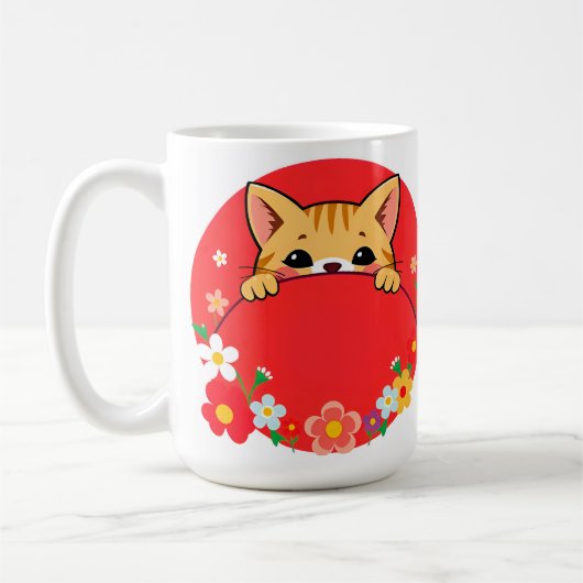 Niedlicher Cartoon Katze mit hellen Farben Kaffeetasse (Links)