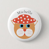 Niedlicher Cartoon Katze mit Personalisiertem Name Button (Vorderseite)
