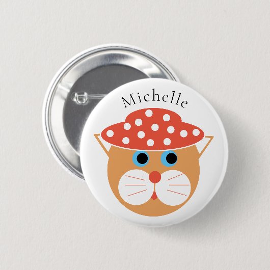 Niedlicher Cartoon Katze mit Personalisiertem Name Button (Vorne & Hinten)