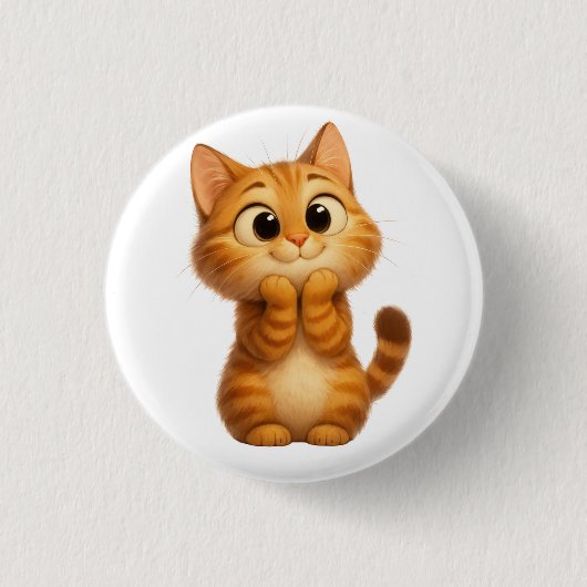 Niedlicher Cartoon Katze, Orange Tabby Katze Button (Vorderseite)