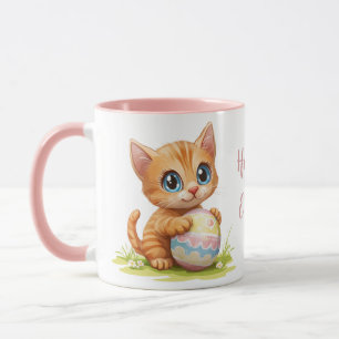 Niedlicher Cartoon Katze umarmend Ostereier Tasse
