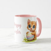 Niedlicher Cartoon Katze umarmend Ostereier Tasse (VorderseiteRechts)