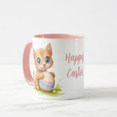 Niedlicher Cartoon Katze umarmend Ostereier Tasse (Vorderseite Links)