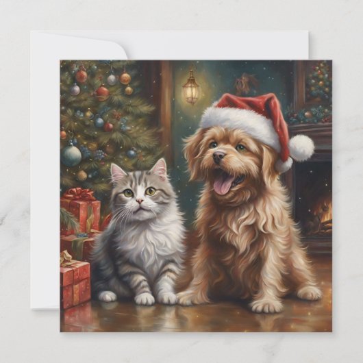 Niedlicher Cartoon Katze und Hund Weihnachten (Vorderseite)