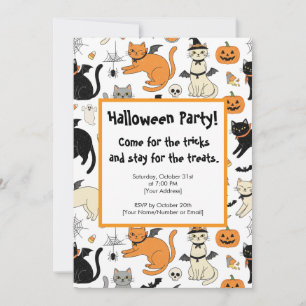 Niedlicher Cartoon Katzen Halloween-Party Einladun Einladung