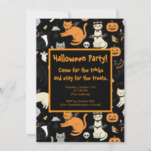 Niedlicher Cartoon Katzen Halloween-Party Einladun Einladung