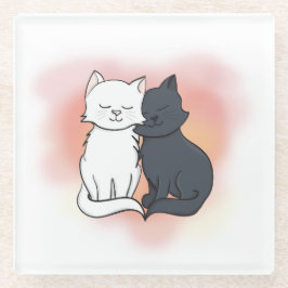 Niedlicher Cartoon Katzen in der Liebe Glasuntersetzer
