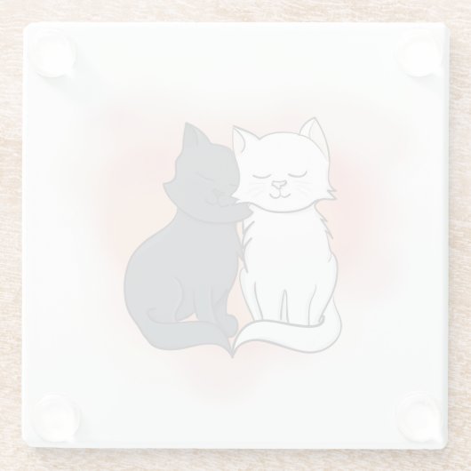 Niedlicher Cartoon Katzen in der Liebe Glasuntersetzer (Rückseite)