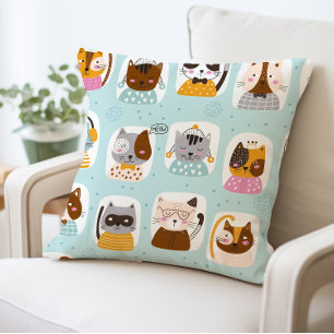 Niedlicher Cartoon Katzen Kissen, Funny Cat Faces Kissen