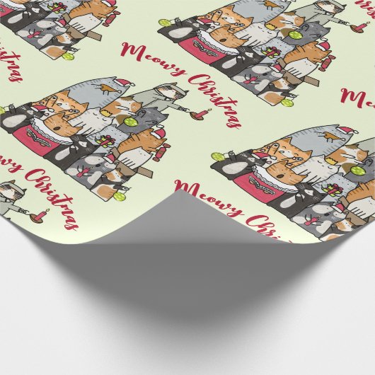 Niedlicher Cartoon Katzen Meow Weihnachtsfeiertag Geschenkpapier (Ecke)