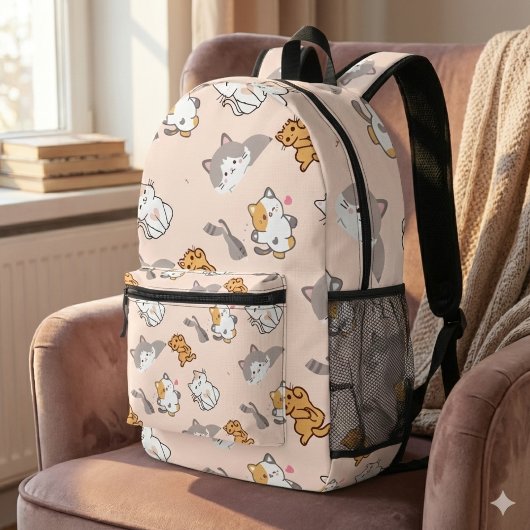Niedlicher Cartoon Katzen Muster Monogramm Bedruckter Rucksack