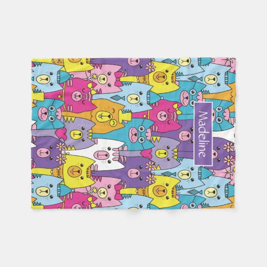 Niedlicher Cartoon Katzen Muster Personalisiert Fleecedecke (Vorderseite (Horizontal))