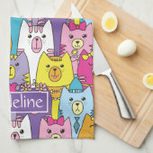 Niedlicher Cartoon Katzen Muster Personalisiert Geschirrtuch (Viertel Falte)