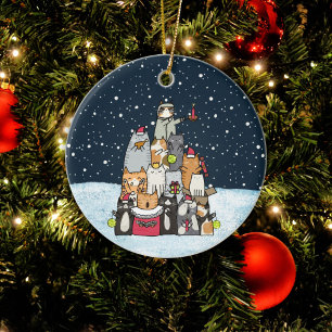 Niedlicher Cartoon Katzen Weihnachtsschneezeit Keramik Ornament