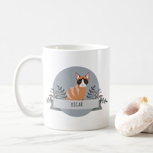 Niedlicher Cartoon Katzenbezeichnung Katze Katze A Kaffeetasse (Mit Donut)