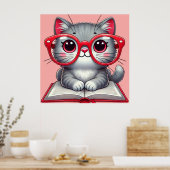 Niedlicher Cartoon Katzenbrille tragen Poster (Küche)