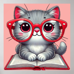 Niedlicher Cartoon Katzenbrille tragen Poster