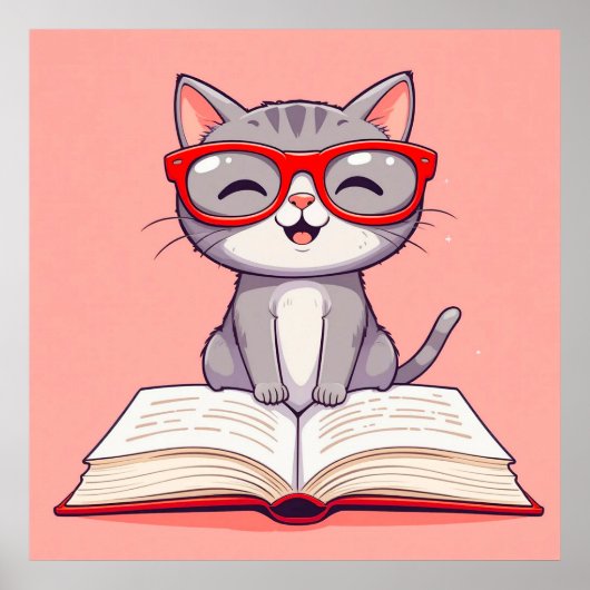 Niedlicher Cartoon Katzenbrille tragen Poster (Vorne)