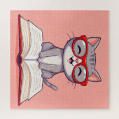 Niedlicher Cartoon Katzenbrille tragen Puzzle (Horizontal)