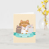 Niedlicher Cartoon Katzenfamilie glücklicher Mutte Karte (Gelbe Blume)