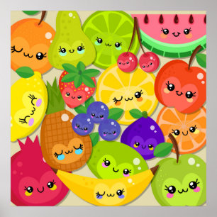 Niedlicher Cartoon Kawaii Happy Summer Fruit Gang Poster