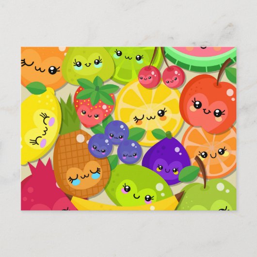Niedlicher Cartoon Kawaii Happy Summer Fruit Gang Postkarte (Vorderseite)