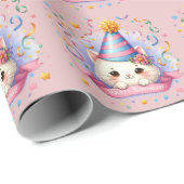 Niedlicher Cartoon Kawaii Kitty Cat Happy Birthday Geschenkpapier (Rolleneckpunkt)