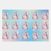 Niedlicher Cartoon Kawaii Kitty Cat Happy Birthday Geschenkpapier Set (Vorderseite 3)