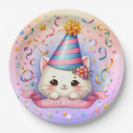 Niedlicher Cartoon Kawaii Kitty Cat Happy Birthday Pappteller