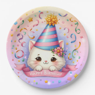 Niedlicher Cartoon Kawaii Kitty Cat Happy Birthday Pappteller