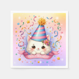 Niedlicher Cartoon Kawaii Kitty Cat Happy Birthday Serviette
