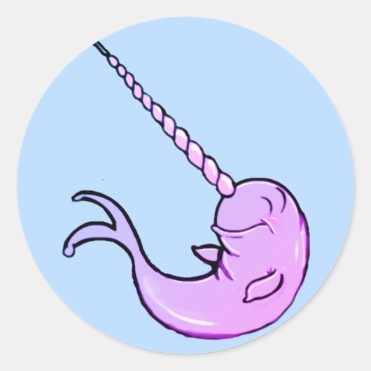 Niedlicher Cartoon Kawaii Narwhal Runder Aufkleber (Vorderseite)