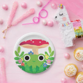 Niedlicher Cartoon-Kernfrosch mit Pilz Pappteller (Party)