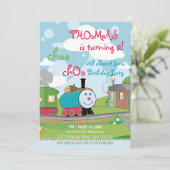 Niedlicher Cartoon Kinder Lebhafter Farbzug Geburt Einladung (Stehend Vorderseite)