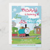 Niedlicher Cartoon Kinder Lebhafter Farbzug Geburt Einladung (Vorne/Hinten)