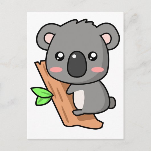 Niedlicher Cartoon Koala Bear auf Eukalyptus Tree Postkarte (Vorderseite)