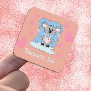 Niedlicher Cartoon Koala Kid Prämienaufkleber Quadratischer Aufkleber