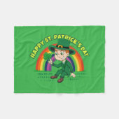 Niedlicher Cartoon-Kobold mit Kleeblatt und Regenb Fleecedecke (Vorderseite (Horizontal))