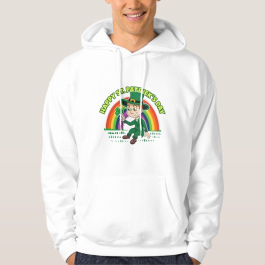 Niedlicher Cartoon-Kobold mit Kleeblatt und Regenb Hoodie (Vorderseite)