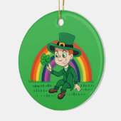 Niedlicher Cartoon-Kobold mit Kleeblatt und Regenb Keramik Ornament (Links)