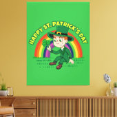 Niedlicher Cartoon-Kobold mit Kleeblatt und Regenb Leinwanddruck (Insitu (Wohnzimmer))