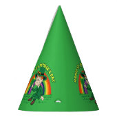 Niedlicher Cartoon-Kobold mit Kleeblatt und Regenb Partyhütchen (Links)