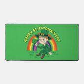 Niedlicher Cartoon-Kobold mit Kleeblatt und Regenb Schreibtischunterlage (Vorderseite)