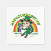 Niedlicher Cartoon-Kobold mit Kleeblatt und Regenb Serviette (Vorderseite)