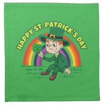 Niedlicher Cartoon-Kobold mit Kleeblatt und Regenb