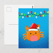 Niedlicher Cartoon Krabben Weihnachtsmannmütze Wei Postkarte (Vorne/Hinten)