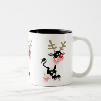 Niedlicher Cartoon Kuh-Masquerschnitt als Rentier Zweifarbige Tasse