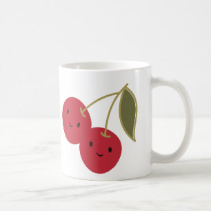 Niedlicher Cartoon lächelnd Kawaii Kirschen Kaffeetasse