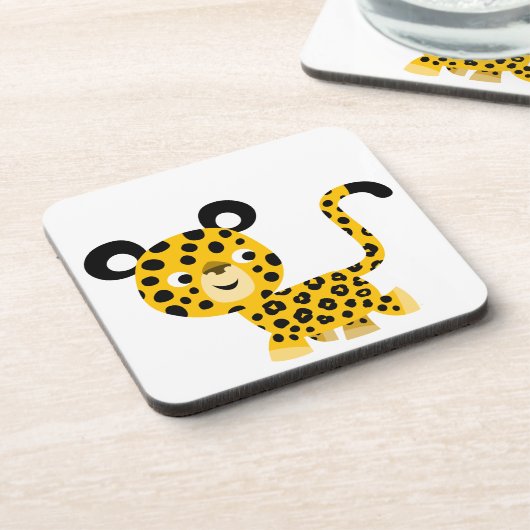 Niedlicher Cartoon Lächelndes Leopard Set von Unte Getränkeuntersetzer (Linke Seite)